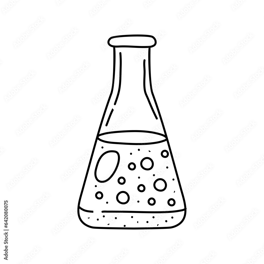 Vector hand drawn Illustration glass flask sketch. School sketch