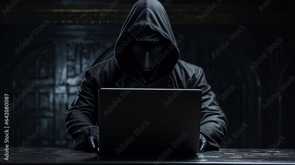 Anonymous hacker stealing data in server room.Online security, data protection, cyber crime concept. Anonymous hacker stealing data in server room.Online security, data protection, cyber crime concept.