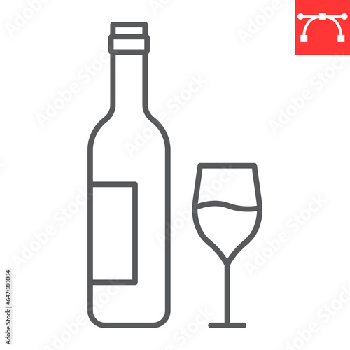 Wine bottle line icon, thanksgiving and alcohol, wineglass vector icon, vector graphics, editable stroke outline sign, eps 10.