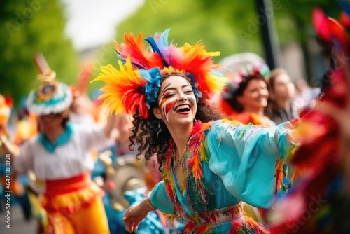 Exuberant Street Celebration with Costume Dancers