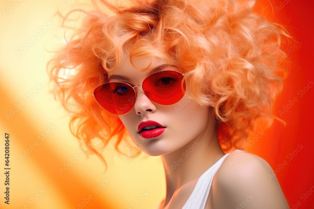 Chic Woman in Bright Makeup and Shades