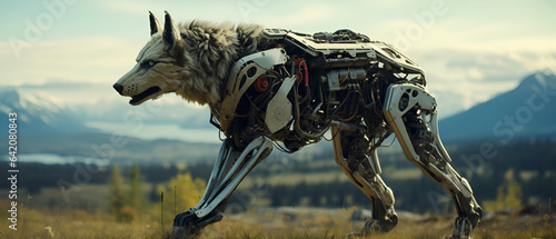 A Robot Wolf Standing in a Landscape, Generative AI