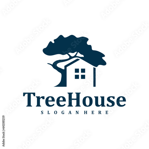 Tree House logo design Template. Creative House Tree logo vector illustration.