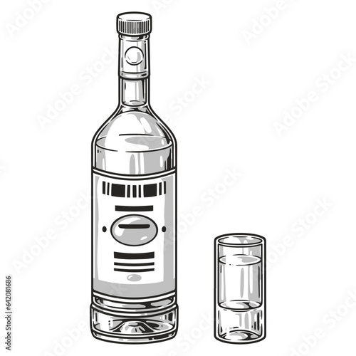 Gin drink detailed emblem monochrome
