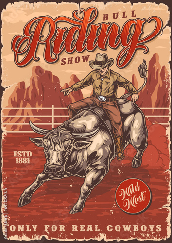 Riding show colorful vintage sticker