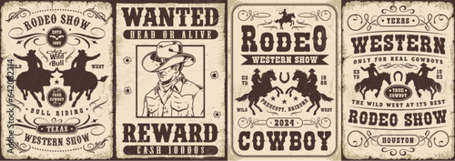 Western rodeo monochrome set flyers