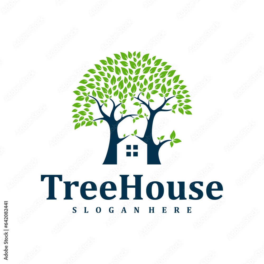 Obraz premium Tree House logo design Template. Creative House Tree logo vector illustration.