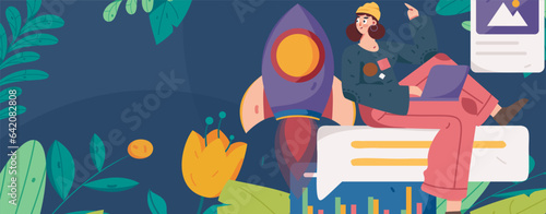 Business people working in flat vector concept operation hand drawn illustration