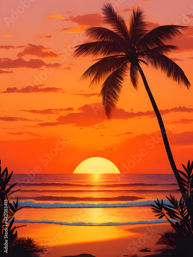 Beautiful and pretty sunset on the beach illustration © Slash light