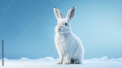 Arctic Hare sitting in the snow photo