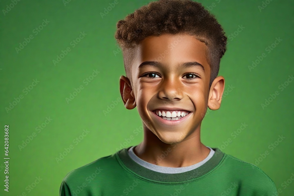 Happy child on the green background. AI generated Happy child on the green background. AI generated