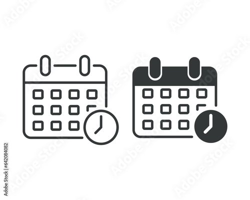 Calendar with time clock icon vector illustration. Schedule on isolated background. Appointment sign concept.