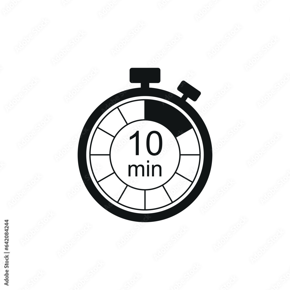 Clock icon vector illustration. Timer sign 10 min on isolated background. Countdown sign concept. Clock icon vector illustration. Timer sign 10 min on isolated background. Countdown sign concept.