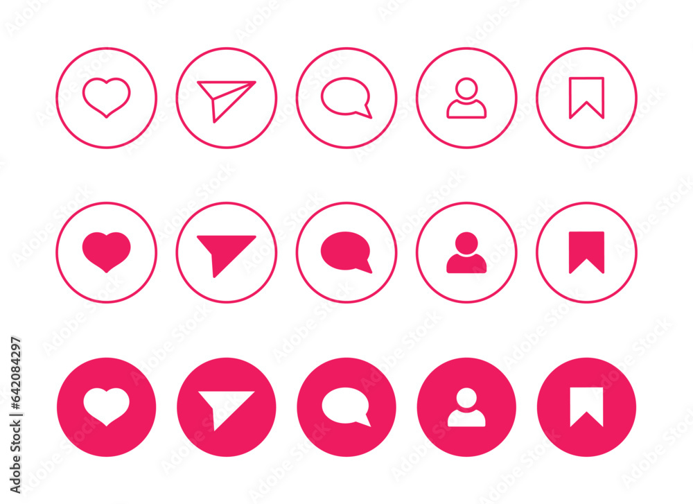 Like, comment, follower, share and save icon vector illustration. Social media set on isolated background. Notification sign concept. Like, comment, follower, share and save icon vector illustration. Social media set on isolated background. Notification sign concept.