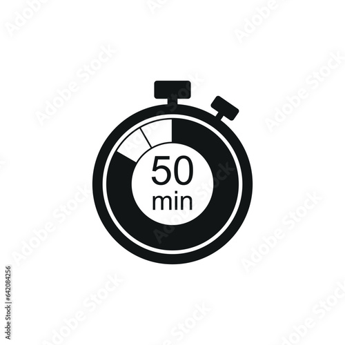 Clock icon vector illustration. Timer sign 50 min on isolated background. Countdown sign concept.