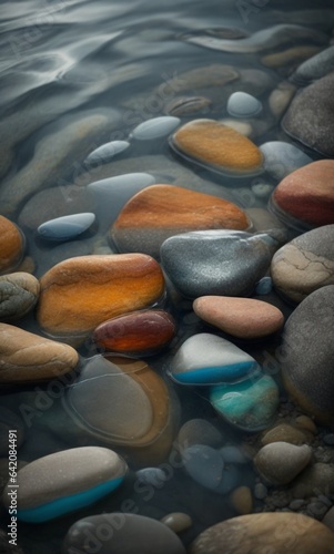 abstract beach colored stones on the beach, abstract beach stones background, colored stones