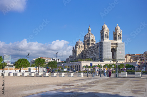 Marseille, France - November 2, 2019: View of the Cathedral (Cathedrale Saint...