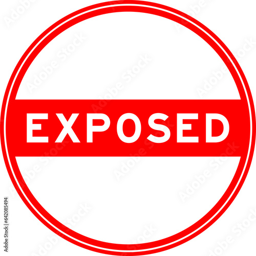 Red color round seal sticker in word exposed on white background