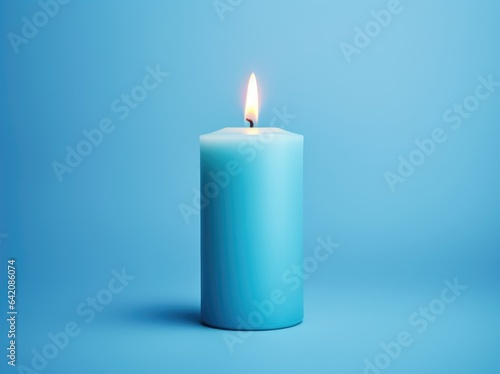 White wax candle illustration on blue background. Generative AI