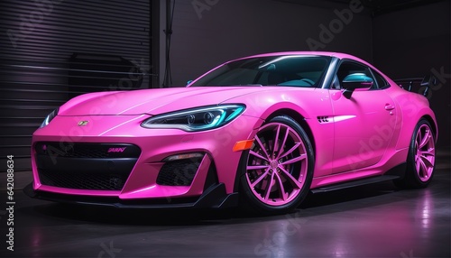 Luxury pink modern sports car vehicle  Expensive sports car in small vehicle garage