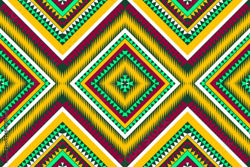 Seamless design pattern, traditional geometric flower zigzag pattern Christmas yellow yellow green white vector illustration design, abstract fabric pattern, aztec style for print textiles 