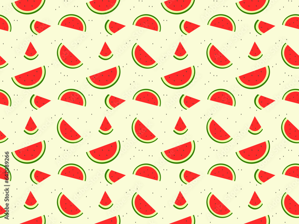 Fresh slices of watermelon seamless pattern. Background pattern for wrapping paper printing or textile. Children style cartoon drawing. Fresh slices of watermelon seamless pattern. Background pattern for wrapping paper printing or textile. Children style cartoon drawing.
