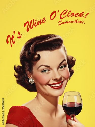 Wine o'clock poster in 1950s ad style
