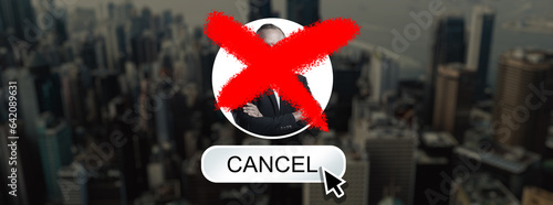 Fotografie Man, cancel culture and boycott with censor to silence opinion, stop protest or shaming