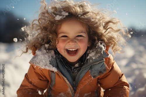 child sledding on a winter sunny day ,Winter activities for kids