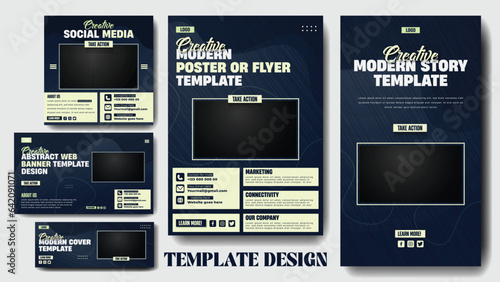 Social media campaign design. All in one collection of post cover poster banner and story design