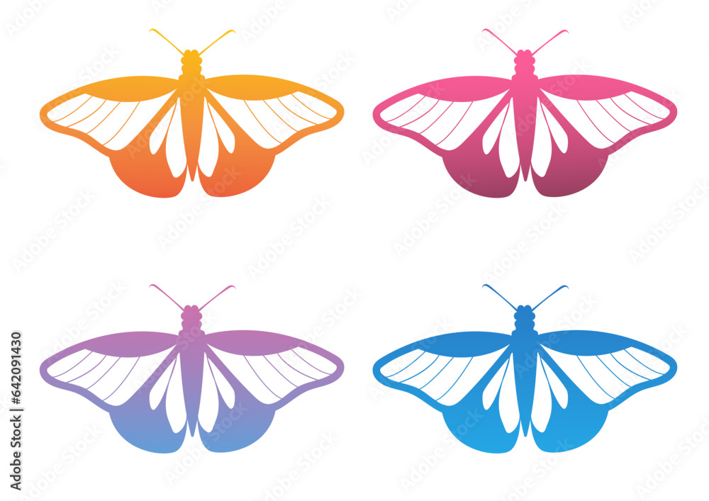 gradients set of butterflies isolated