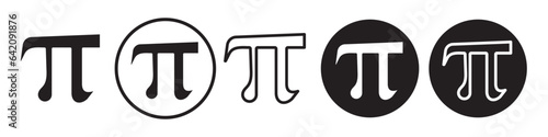 Pi symbol use in education of mathematics. Icon of 3.14 fraction value of letter pi for research in scientific discovery in math. Greek latin shape to measure ratio of constant formula.  