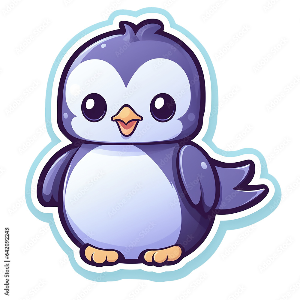 kawaii sticker, A cute Penguin stirring, designed with colorful contours and isolated