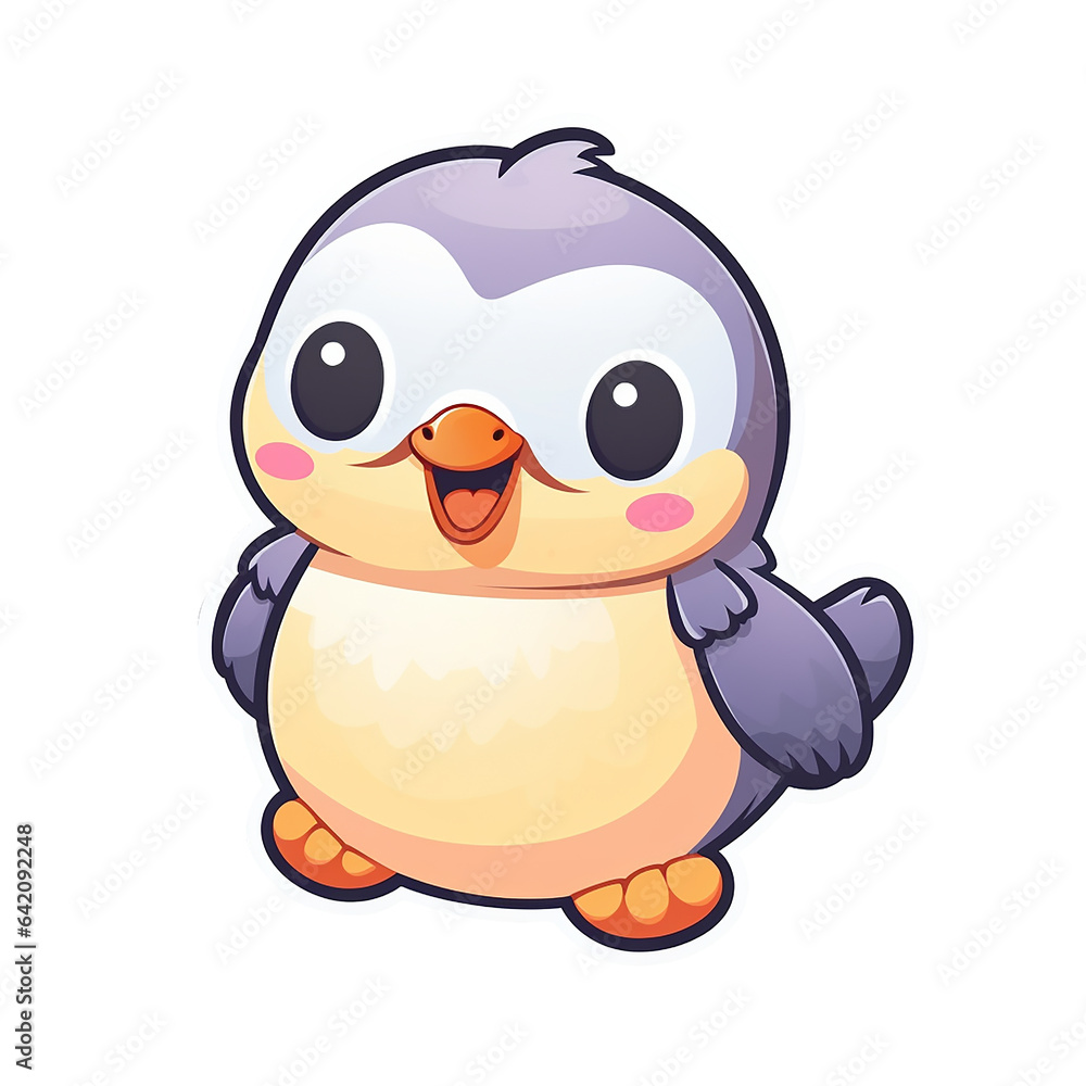 Obraz premium kawaii sticker, A cute Penguin stirring, designed with colorful contours and isolated