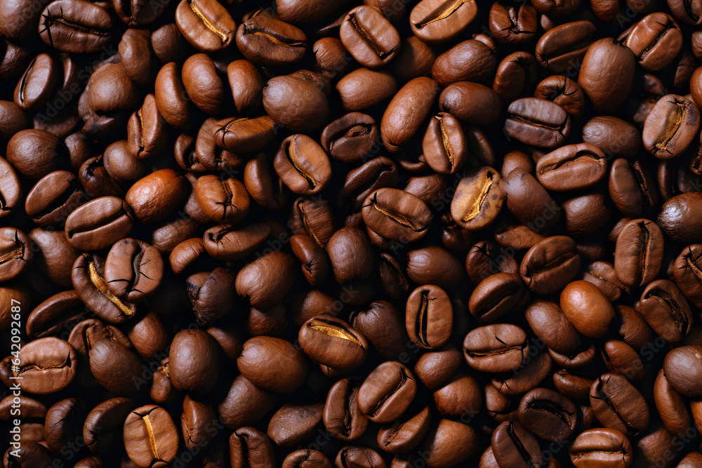 Fototapeta premium Background of roasted fresh brown coffee beans, perfect for a cool wallpaper