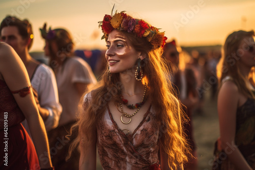 Girls in wreaths of flowers. Kupalye is one of the ancient folk festivals dedicated to the sun and the heyday of the earth. Pagan holiday of the summer solstice photo