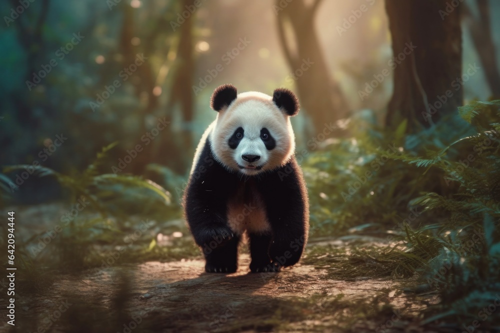 Fototapeta premium Portrait of a panda in the meadow