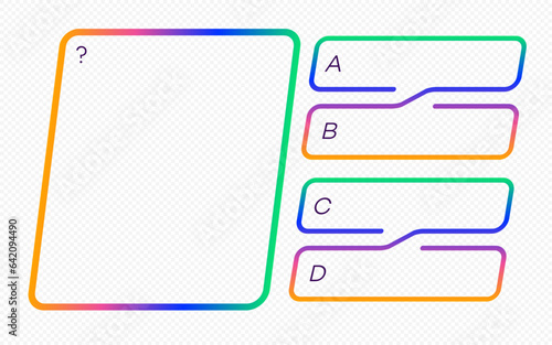 Question and answers template vector neon style for quiz game, exam, tv show, school, examination test. Illustration 10 eps