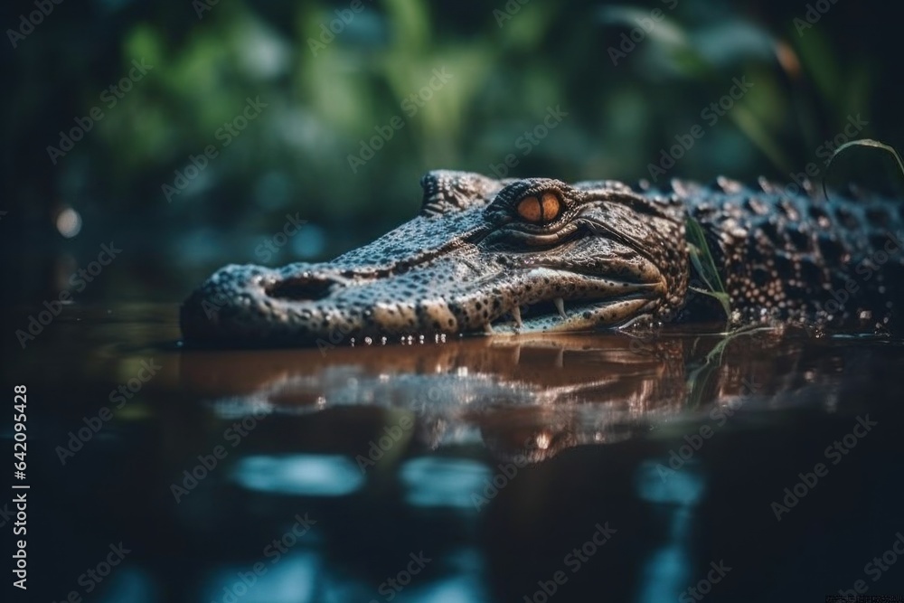Obraz premium crocodile smiles.the crocodile's eyes looking directly at the camera.crocodile looks directly into the camera.crocodile smiles and shows her teeth. close-up photo of crocodile's eyes