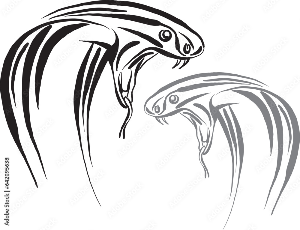 gray and black snake cobra wild life open mouth attack vector illustration