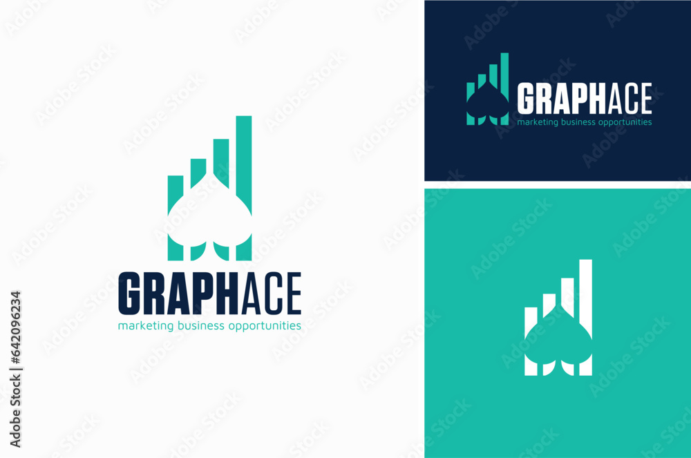 Negative Space Game Card Ace Spade with Statistic Diagram Chart Bars for Financial Marketing Business Profit Strategy logo design