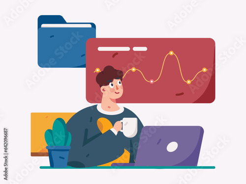 Business people working in flat vector concept operation hand drawn illustration