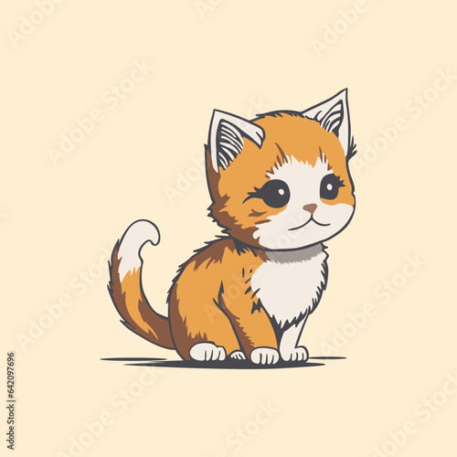 Cartoon illustration of a red kitten, flat design