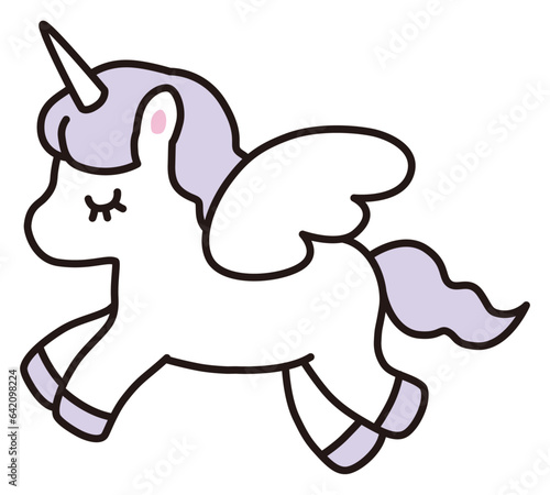 羽根のはえたかわいいユニコーンのベクターイラストアイコン