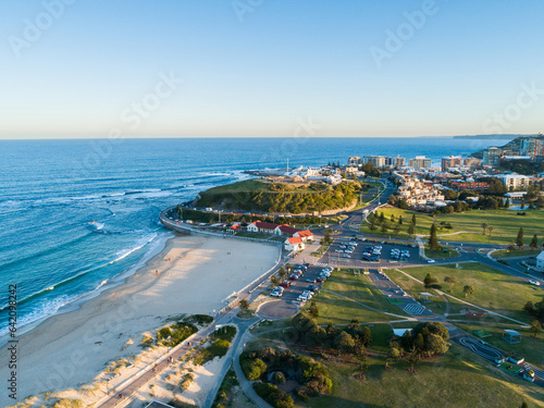 Recreational area of parkland by the sea in Newcastle seen from aerial view photo