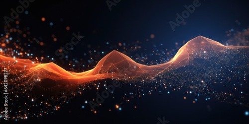 Abstract Waving Particle Technology Background Design. Abstract wave moving dots flow particles, hi-tech and big data background design for brochures, flyers, magazine, business card, banner.