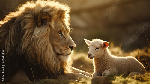 a lion and a sheep were sitting together
