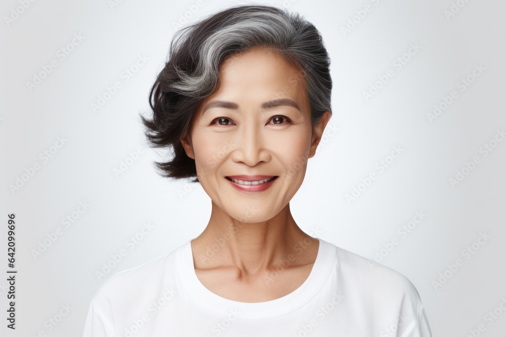 Optimistic middle-aged asian female looking at camera, smiling feels happy. Positive emotion concept Optimistic middle-aged asian female looking at camera, smiling feels happy. Positive emotion concept