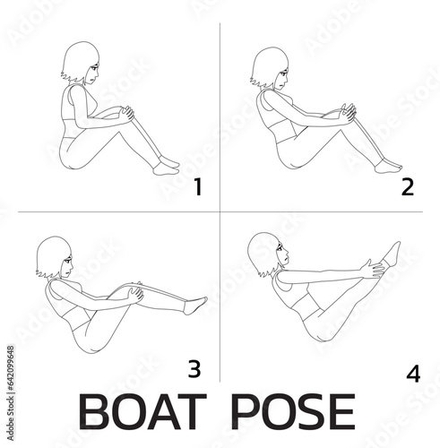 Boat Pose Yoga Manga Tutorial How Cartoon Vector Illustration Black and White