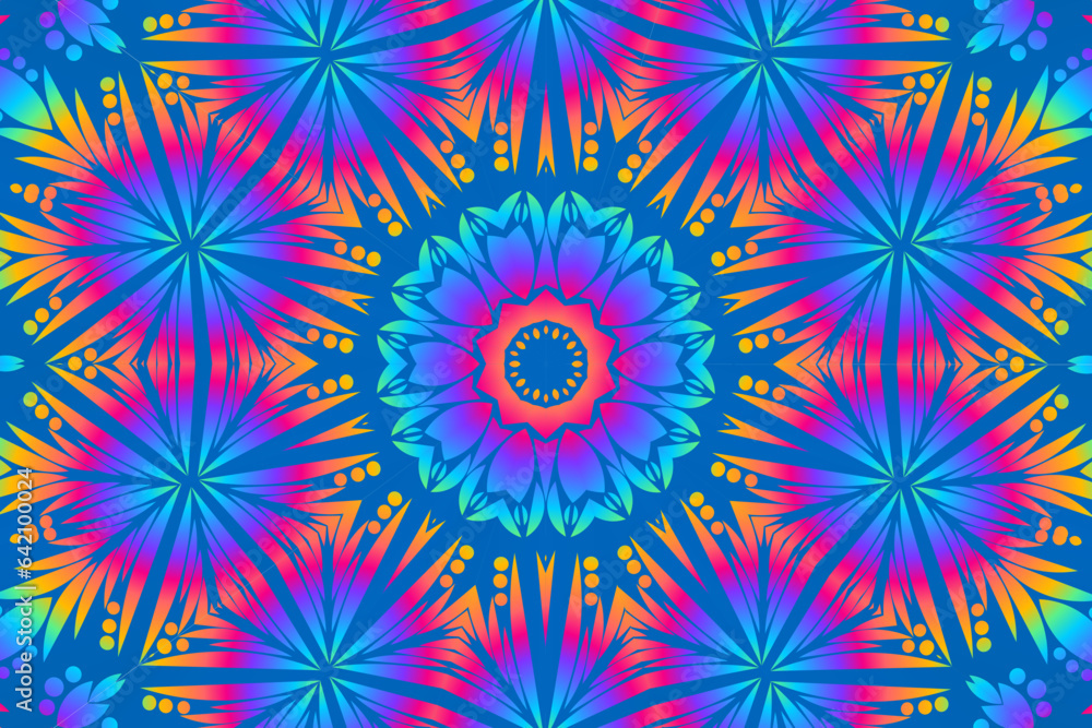 Beautiful colourful caleidoscope gradient flower art batik ethnic dayak borneo pattern background Beautiful colourful caleidoscope gradient flower art batik ethnic dayak borneo pattern background